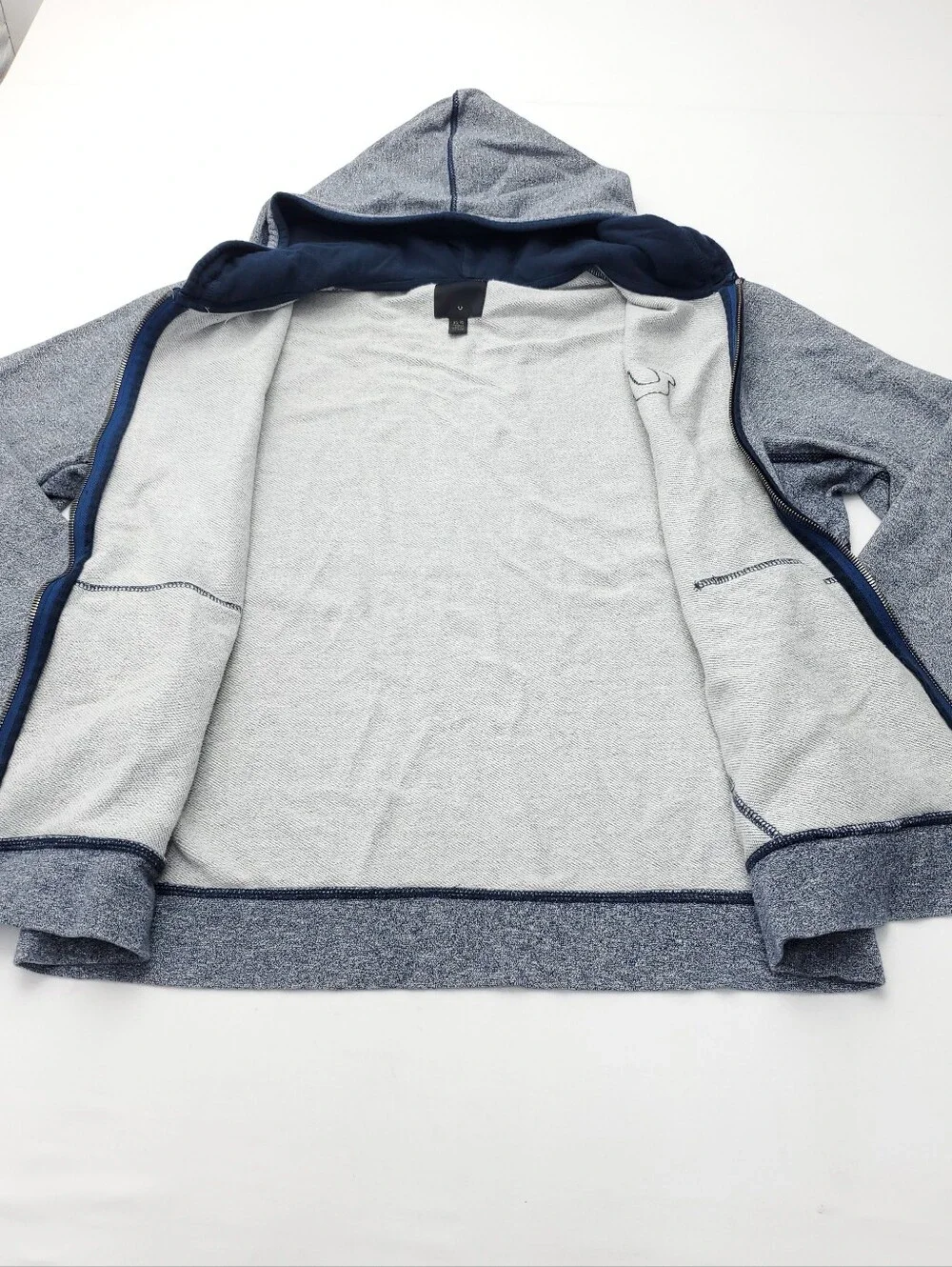 True Religion Men's Heather Gray & Navy Blue Full-Zip Hoodie XL